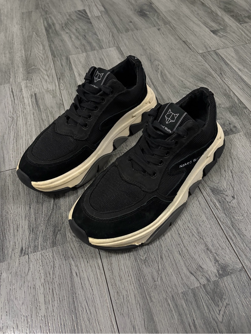 Naked Wolfe Waves Trainers Black & Cream Platform Sneakers